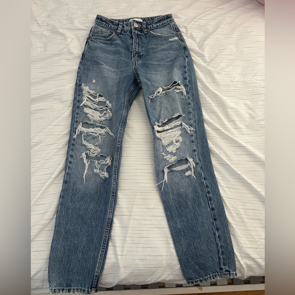 Zara Blue Denim Distressed Jeans